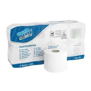 Toilettenpapier Kleinrollen PRO 104, CLEAN and CLEVER Zellstoff, 4-lagig, Rolle à 150 Blatt, 9,7 × 12,5 cm, hochweiss, Blumenprägung Pkt. 72 Rl. Pal. 21 Pkt.