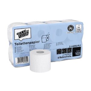 Toilettenpapier Kleinrollen SMA 103, CLEAN and CLEVER Recycling, 2-lagig, Rolle à 400 Blatt, 9,45 × 11 cm, weiss, Wellenprägung Pkt. 48 Rl. Pal. 33 Pkt.(1584)