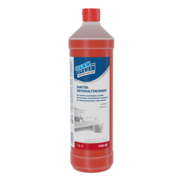 Sanitärreiniger PRO 80, CLEAN and CLEVER rot, flüssig, pH: 0,8, Kt. 12 × 1 Liter