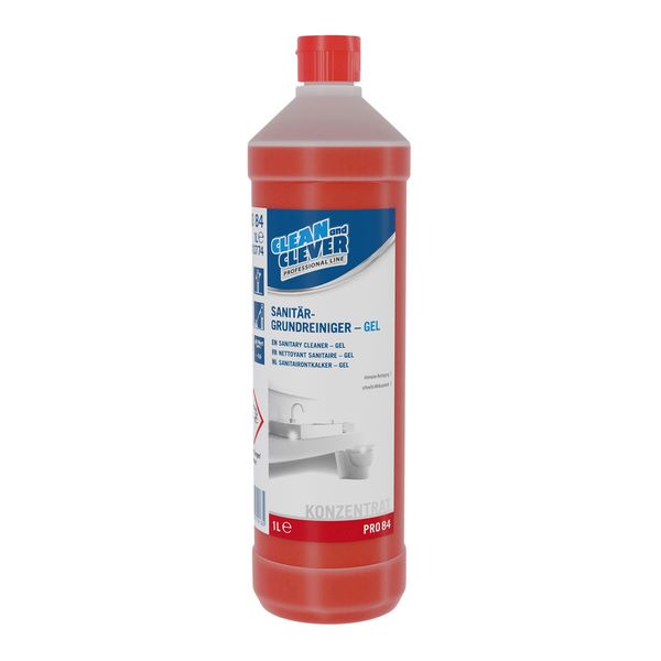 Sanitärgrundreiniger-Gel PRO 84, CLEAN and CLEVER rot, flüssig, pH: 0,6, Kt.12 × 1 Liter