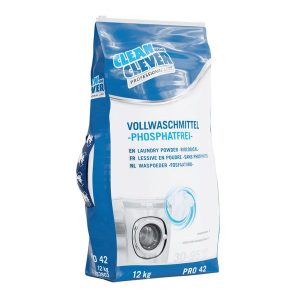 Vollwaschmittel PRO 42, CLEAN and CLEVER parfümiert, weiss, pulverförmig, pH: 10,5, phosphatfrei, Sack12 kg