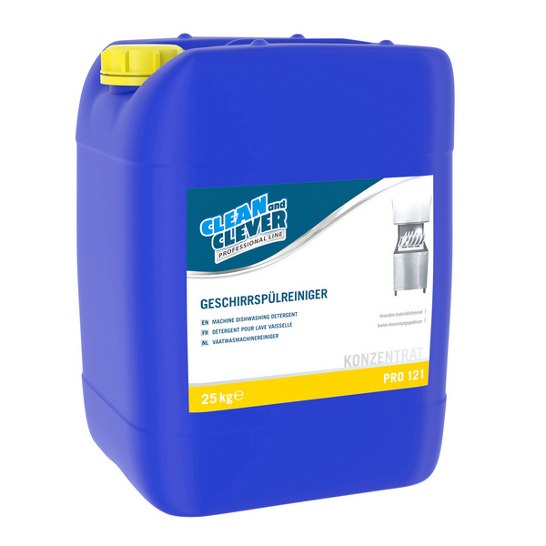 Geschirrspülreiniger PRO 121, CLEAN and CLEVER hellgelb, flüssig, pH: >12,5, 25 kg