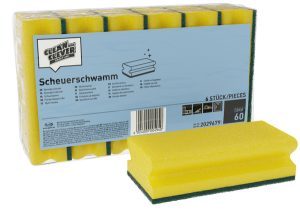 Scheuerschwamm SMA 60, CLEAN and CLEVER gelb / grün, klein, 9,5 × 7 × 4,5 cm Pkt. 6 Stk.