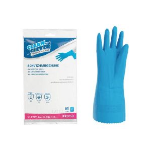 Latex-Schutzhandschuhe PRO 59, CLEAN and CLEVER blau, 30 cm lang, innen velourisiert, aussen vollflächig texturiert, PSA Kategorie III, Grösse M Pkt. 10 Paar