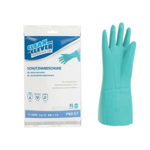Nitril- Schutzhandschuhe PRO 57,CLEAN and CLEVER, Grösse L grün, 33 cm lang, innen velourisiert, aussen vollflächig texturiert, PSA Kategorie III, Grösse L Pkt. 12 Paar