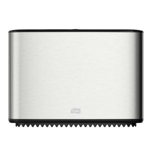 Toilettenpapierspender Tork T2 Image Design Edelstahl/Kunststoff Doppelrollenspender für Tork T2 Mini Jumbo Rollen mit Papierbremse für kontrollierte Entnahme Restrollenfunktion, abschliessbar B x H x T: 355 x 254 x 133 mm 460006