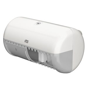 Toilettenpapierspender Tork T4 Elevation Design, weiss Kunststoff, für zwei Tork T4 Kleinrollen (Standardrollen) geschlossener Spender, schützt die Rollen und verbessert die Hygiene, einzigartige Abreissfunktion schlagfest, abschliessbar B x H x T: 290 x 160 x 153 mm 557000