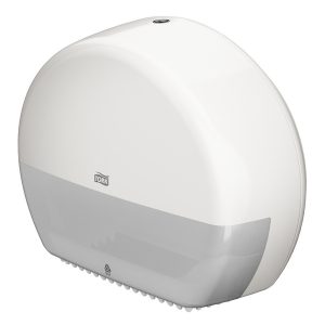 Toilettenpapierspender Tork T2 Elevation Design, weiss Tork EasyCube tauglich Kunststoff, für Tork T2 Mini Jumbo Rollen Vorratsanzeige, Restrollenfunktion, reduzierter Verbrauch durch Papierbremse, schlagfest, abschliessbar B x H x T: 345 x 275 x 132 mm 555000