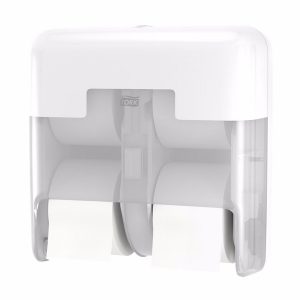 Tork OptiServe® T7 System Spender für Hülsenloses Toilettenpapier, 4 Rollen Kunststoff, H: 323 B: 319 T: 174 mm, für 4 Rollen, weiss (558051) Spendervertrag Nr.: