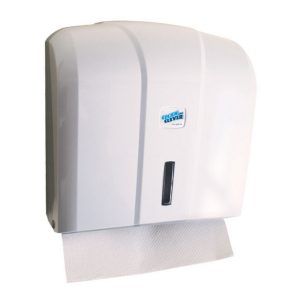Falthandtuchspender SMA 405 CLEAN und CLEVER C-, V-, W-, & Z-Falzung, Kunststoff, 270 × 270 × 130 mm, abschliessbar, weiss