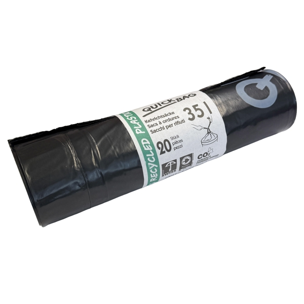 Kehrichtsack 35 lt Quick-Bag (mit Zugband) LD-PE schwarz 570 x 600 mm, 35 my Kt. à 25 Rl x 20 Säcke
