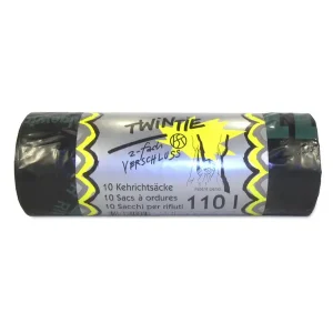 Kehrichtsäcke OKS Twin-Tie 110 Liter LD-PE, grau 360 / 340 × 1280 mm, 0,04 mm Rolle à 10 Säcke Kt. 15 Rollen