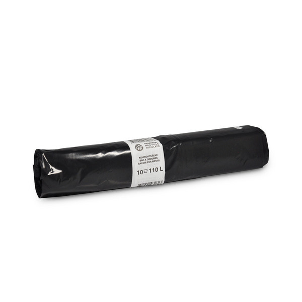 Kehrichtsäcke OKS mit Verschlussband 110 Liter LD-PE, schwarz, 360 / 340 × 1100 mm, 0,055 mm Rl. à 10 Säcke Kt. 24 Rl.
