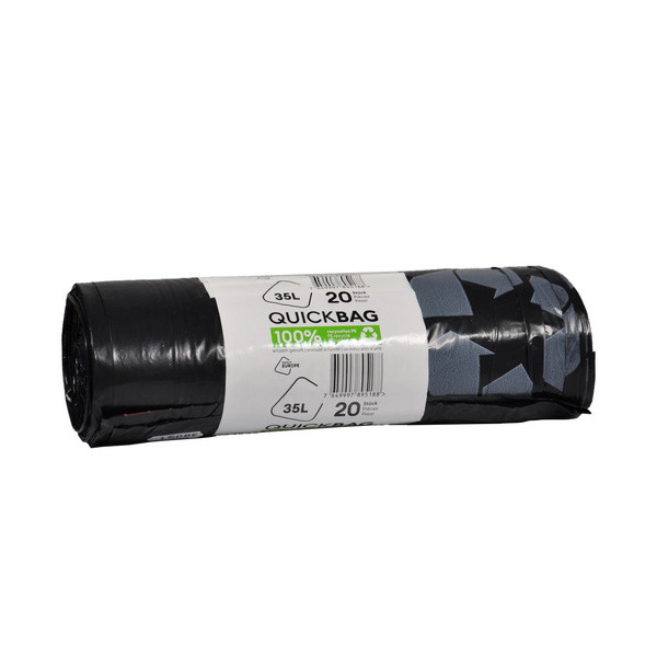 Kehrichtsäcke mit Zugband ohne Abreissperforation 35 Liter, LD-PE Recycling, schwarz 575 × 600 mm, 0,035 mm Rl. à 20 Säcke Kt. 20 Rl.