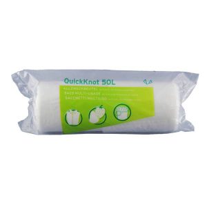 Einlagebeutel Quicktie 50 Liter PE light plus, natur, Knotenverschluss, 560 × 860 mm, 0,01 mm, Rolle à 15 Säcke Kt. 30 Rollen.