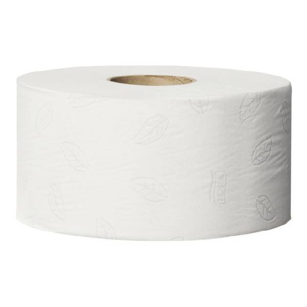 WC Papier T2 Mini-Jumborolle Tork Advanced, 2-lagig, weiss 170 m, Rl. 850 Blatt, 9.5 x 20 cm, graue Lorbeerblatt Prägung Pkt. à 12 Rl. - Pal. à 36 Pkt. = 432 Rl. 120280