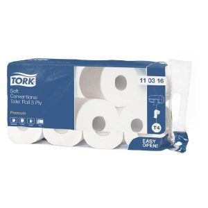 Toilettenpapier Tork Premium, 3-lagig, Zellstoff, weiss 250 Blatt à 10 x 12 cm Pkt. à 9 x 8 Rl. = 72 Rl. Pal. à 18 Pkt.