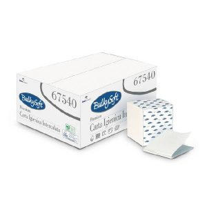 Toilettenpapier Einzelblatt, 2-lagig, 100% Zellstoff, weiss, BulkySoft Premium, Langblatt, 11 x 19 cm, Clip zu 250 Blatt Kt. 36 x 250 Blatt, 67540