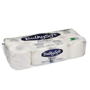 Bulkysoft Premium Toilettenpapier 10 x 12 cm, 2-lagig, Zellstoff, weiss, Rolle à 250 Blatt Pkt. (12 x 8) 96 Rl. Pal. 18 Pkt.
