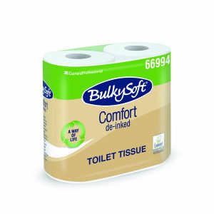 Bulkysoft Comfort Toilettenpapier Kleinrollen Recycling, 2-lagig, Rolle à 500 Blatt, 9,5 × 10,5 cm, weiss, Microprägung