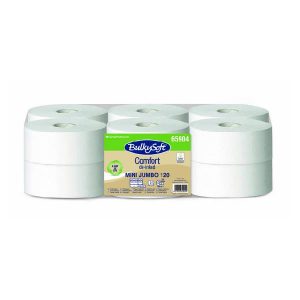 Bulkysoft Comfort Toilettenpapier Mini Jumbo Recycling, 2-lagig, weiss, 9 × 38 cm, Rolle à 315 Blatt, 119,7 lfm, Aussen Ø 19 cm Pkt. 12 Rl.