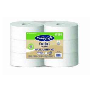 Bulkysoft Comfort Toilettenpapier Maxi Jumbo Recycling, 2-lagig, weiss, 9 × 38 cm, Rolle à 790 Blatt, 300 lfm, Aussen Ø 25 cm, Mikroprägung Pkt. 6 Rl. Pal. 56 Pkt.