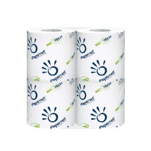 Toilettenpapier Superior Papernet Bio-Tech Kleinrollen Zellstoff, 2-lagig, Rl. à 250 Blatt, 9,5 × 11 cm, weiss, Microprägung Pkt. (24 x 4) 96 Rl., Pal. 24 Pkt.