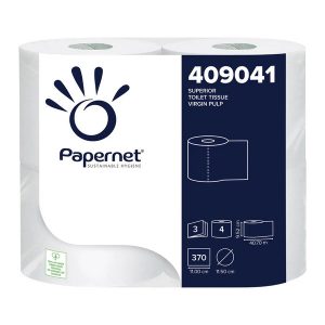 Papernet Toilettenpapier Kleinrollen Zellstoff, 3-lagig, Rolle à 370 Blatt, 9,5 × 11 cm, weiss Pkt. 80 Rl. Pal. 12 Pkt.