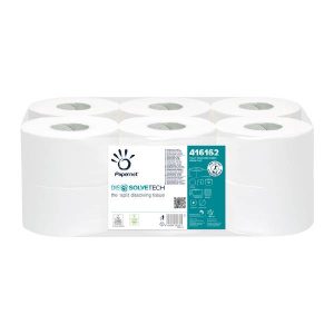 Papernet DissolveTech Toilettenpapier Mini Jumbo Zellstoff, 1-lagig, weiss, 8,9 cm × 300 lfm, Aussen Ø: 20 cm, Innen Ø 6 cm, Microprägung Pkt. 12 Rl. Pal. 52 Pkt.