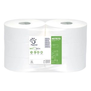 Papernet BioTech Toilettenpapier Maxi Jumbo Zellstoff, 2-lagig, weiss, 9,5 × 30,5 cm, 247,05 lfm, Aussen Ø 27 cm, Innen Ø 6 cm, Microprägung Pkt. 6 Rl. Pal. 48 Pkt.