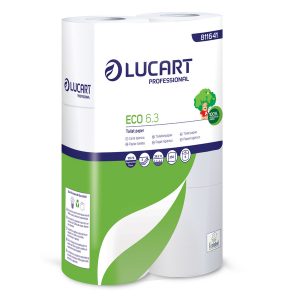 Lucart Eco 6.3 Toilettenpapier Kleinrollen Recycling, 3-lagig, Rolle à 250 Blatt, 9,6 × 11 cm, weiss, Blumenprägung Pkt. 30 Rl. (5x6) Pal. 49 Pkt.