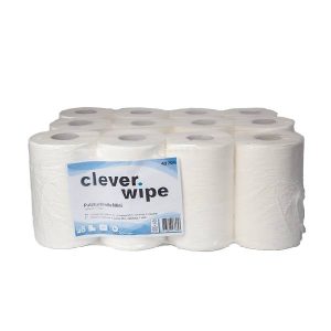 Papierwischtücher Mini Clever Wipe Zellstoff, 1-lagig, Innen- / Aussenabrollung, 20 × 36 cm, Rolle à 333 Blatt = 120 m, Ø Rolle Aussen: 13,5 cm, geprägt, weiss Lebensmittelecht, FSC-Mix Pkt. 12 Rl. Pal. 45 Pkt.