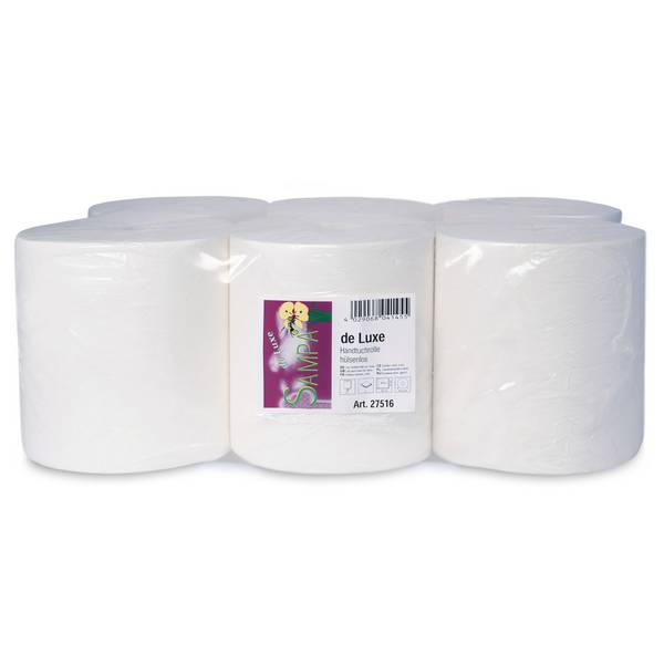 Papierwischtücher Midi Zellstoff, 2-lagig, 20 × 36 cm, Rolle à 450 Blatt = 162 lfm ohne Hülse, geprägt, weiss Pkt. 6 Rl.