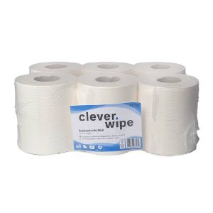Reinigungsrolle Midi Clever Wipe Zellstoff, 1-lagig, Innen- / Aussenabrollung, 20 × 36 cm, Rolle à 805 Blatt = 290 m, Ø Rolle Aussen: 18,5 cm, weiss Pkt. 6 Rl. Pal. 36 Pkt.