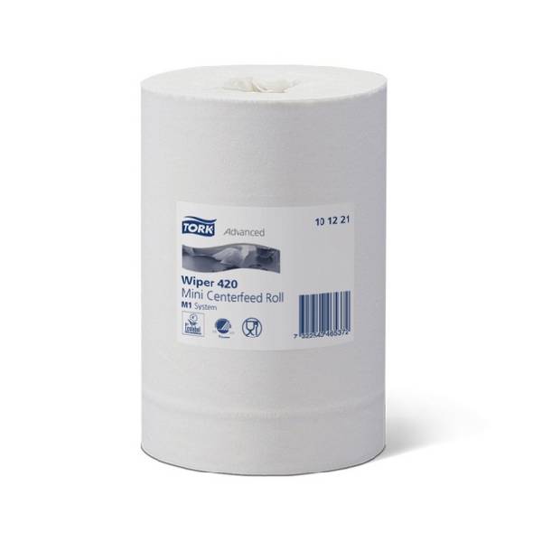 Reinigungsrollen Tork Mini 2-lagig, Zellstoff 75 m, 210 Blatt, 21,5 x 35 cm, Ø 13,5 cm glatte Oberfläche, ohne Spiralkartonkern Innenabwicklung, Pkt. à 11 Rl. - Pal. à 32 Pkt. = 352 Rl. 101221