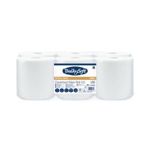 Bulkysoft Premium Papierwischtücher Midi, Zellstoff, 2-lagig, Innenabrollung, 19 × 38 cm, Rolle à 396 Blatt = 150 lfm, Aussen Ø 20 cm, Innen Ø 7,1 cm, Microprägung, weiss Pkt. 6 Rl. Pal. 40 Pkt. (96601)