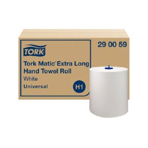 Rollenhandtuch Tork-Matic TAD 1-lag., Zellstoff, 21 x 24,5 cm, Ø 19 cm 280 m, 1143 Cps. hochweiss, 26g/m2 Kt. à 6 Rl. - Pal. à 28 Kt. = 168 Rl. 290059