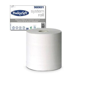 Handtuchrolle BulkySoft, 3-lagig 100% Zellstoff, weiss Micro-Prägung, lagenverleimt, 21 x Ø 18 cm, 100 lfm Pkt. à 6 Rl., 98901