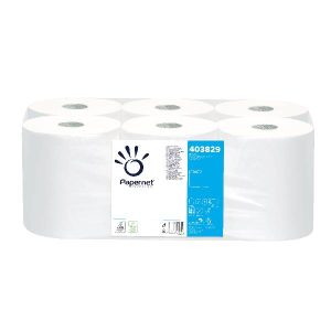 DryTech Handtuchrolle Zellstoff, 2-lagig, weiss, 19,8 cm × 140 lfm, Aussen Ø 18,5 cm, Innen Ø 3,9 cm, Microprägung Pkt. 6 Rl. Pal. 44 Pkt.