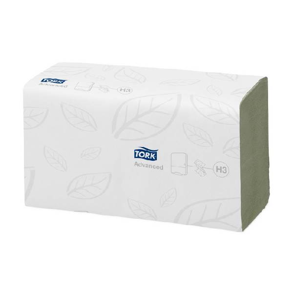 Papierhandtücher Tork Advanced H3 V-Falz, 2-lagig, Recycling, grün, Lorbeerblatt Prägung 25 x 23 cm, Bundbreite 11,5 cm Kt. à 15 x 250 Blatt = 3750 Blatt Pal. à 28 Kt. 290179