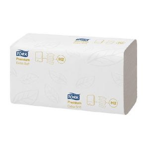 Papierhandtücher Tork Premium Xpress H2 System W-Falz, 2-lagig, Zellstoff, TAD hochweiss 21 x 34 cm, Bundbreite 8,5 cm, Loorbeerblatt Prägung Kt. à 21 x 100 Blatt = 2100 Blatt 100297