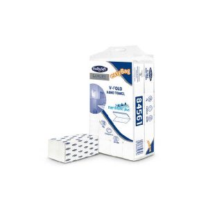 Papierhandtücher, BulkySoft Membrane Plus, 100% Zellstoff, V - Falz, 3-lagig, geprägt, lagenverleimt, weiss, 20.5 x 21 cm, Bundbreite 10.5 cm, Kt. à 20 x 180 Blatt, 84561