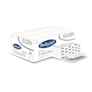 Papierhandtücher, BulkySoft Z-Ultra, 100% Zellstoff, Z - Falz, 2-lagig, geprägt, lagenverleimt, weiss 21.5 x 24 cm, Bundbreite, 8 cm, Kt. 25 x 150 Blatt, Kt. à 3750 Blatt 83380