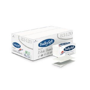 Papierhandtücher, BulkySoft ZZ-Easy-Pack,100% Zellstoff, Z - Falz, 2-lagig, geprägt, lagenverleimt, weiss 23 x 24 cm, Bundbreite, 8 cm, Kt. à 28 x 144 Blatt, Kt. à 4032 Blatt 83420