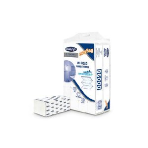 Papierhandtücher, BulkySoft Membrane plus, 100% Zellstoff, W - Falz, 3-lagig, geprägt, lagenverleimt, weiss, 20.5 x 42 cm, Bundbreite 10.5 cm, Kt. à 20 x 75 Blatt, Sack à 1500 Blatt (86000)