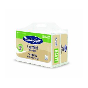 Bulkysoft Comfort Handtücher V-Falzung, Recycling, 2-lagig, weiss, 24 × 21 cm, Tiefen gefaltet 10,5 cm, 250 Blatt Pal. 72 Sack