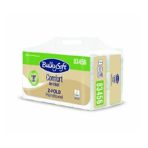 Bulkysoft Comfort Handtuch Z-Falzung, Recycling, 2-lagig, weiss, 21,5 × 24 cm, Tiefe gefaltet 8 cm, Bund à 200 Blatt, Sack à 2400 Blatt (12x200)