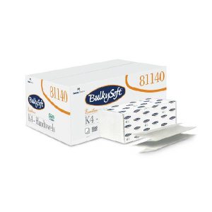 Bulkysoft Excellence Handtücher W-Falzung, Zellstoff, 2-lagig, weiss, 20,6 × 42 cm, Tiefe gefaltet 10,5 cm, Bund à 120 Blatt, Kt. à 2400 Blatt (20 x 120)