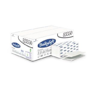 Bulkysoft Premium Handtuch Z-Falzung, flushable Zellstoff, 2-lagig, weiss, schnellauflösend, 20,5 × 24 cm, Tiefe gefaltet: 8 cm, Pkt. 3750 Stück (25 x 150)
