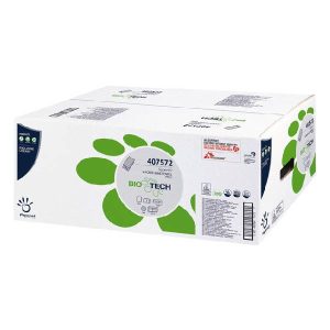 Papernet BioTech Handtuch V-Falz, Zellstoff, 2-lagig, weiss, 22 × 21 cm, Tiefe gefaltet 10,5 cm, Bund 210 Blatt, Kt. 3150 Blatt. (15 x 210) Pal. 20 Kt.